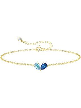 03-09 March&September Gold 2 Birthstone Heart Bracelet 14K Plated CZ